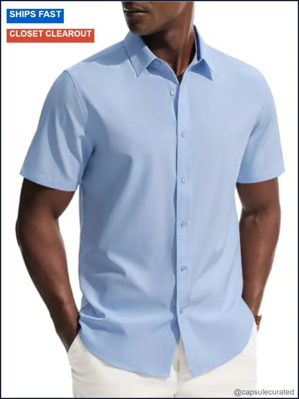 Mens Short Sleeve Dress Shirt Wrinkle Free Stretch Collared Button Up
